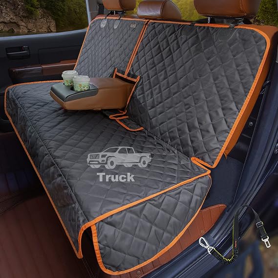 Truck Seat Cover for Dogs, 60 Inch Waterproof Nylon Oxford Back Seat Protector for Ford F150 F250 Ram 1500 Silverado GMC Sierra Tundra, No Chemical Odor, Stain Resistant, Velcro Opening