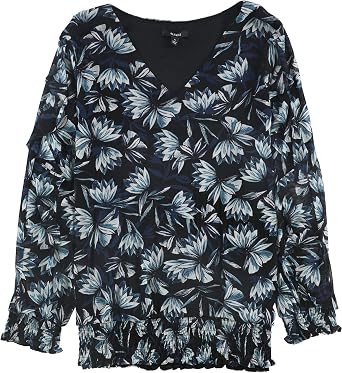 Alfani Womens Ruffled Shell Blouse, Blue, Small