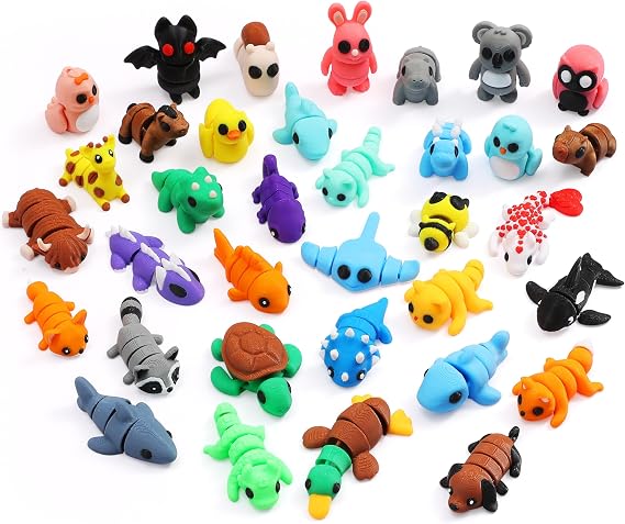 MONJITA 35 pcs Mini 3D Printed Animal Figurines, Flexible Articulated Fidget Toys, Cute Desk Decor, Party Favors, Goodie Bag Stuffers, Gifts for Kids Students Carnival Prizes Rewards
