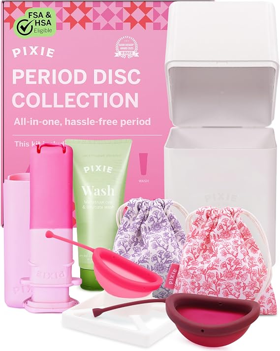 Pixie Menstrual Disc Collection - 2 Reusable Period Discs with Applicator, Sterilizer, Feminine Wash & Totes for Feminine Care, Tampon-Style Insertion - All-in-One Easy Period Solution