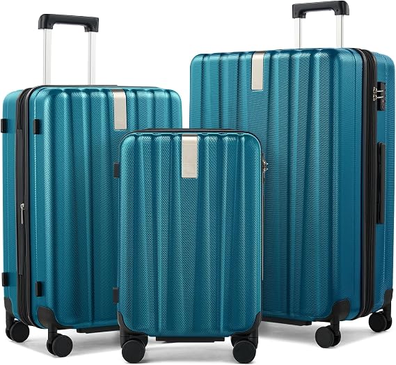 Hanke Expandable Hardshell Luggage Sets 3 Piece Extra Large Suitcases with Lock,28 Inch Luggage with Spinner Wheels, PC Travel Suitcase for Women Men 20 24 29Inch,Caribbean Blue