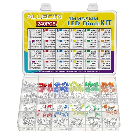 24 Values Multicolor LED Light Emitting Diodes Kit 5MM 3MM White Red Blue Yellow Green Orange Purple Transparent Round LED Lamp Lighting Assorted for Arduino Electronics