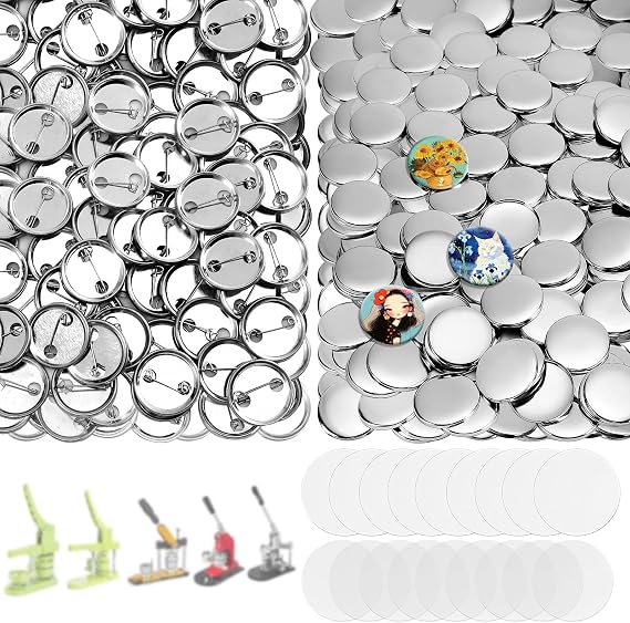 200 Sets Button Maker Supplies, 32mm/1.25 inch Button Supplies, with Metal Needle Back Cover, Metal Cover, Transparent Film and Blank Paper, Suitable for Button Making Machine and Pin Maker Press