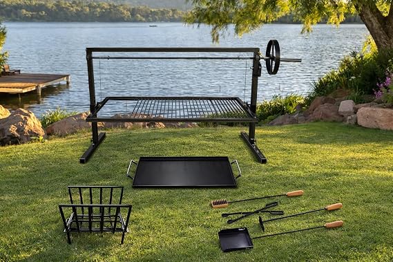 Iron Argentinian Style Santa Maria Grill- Size : 100 x 50 cm (40 x 20 in) (Santa Maria Grill Argentinian Style + Iron griddle + brazier + Fire tools)