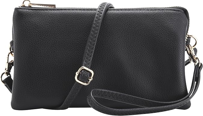 B BRENTANO Vegan Leather Multi-Pocket Crossbody Purse/Clutch with Card Slots, Removable Wristlet & Adjustable Shoulder Strap | Vegan Leather