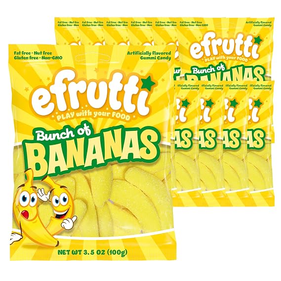 efrutti Bunch of Bananas, Banana Flavored Gummy Candy, 12 Bags, 3.5 oz Each