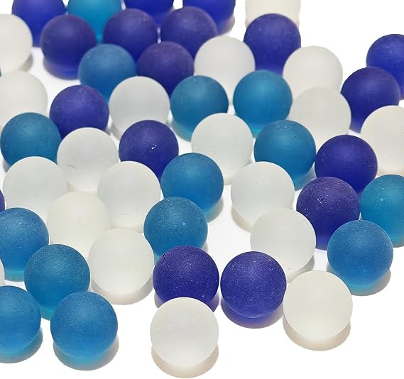 QYGL Frosted Sea Glass Ball Beads, Blue Mixed Seaglass Marbles 1LB