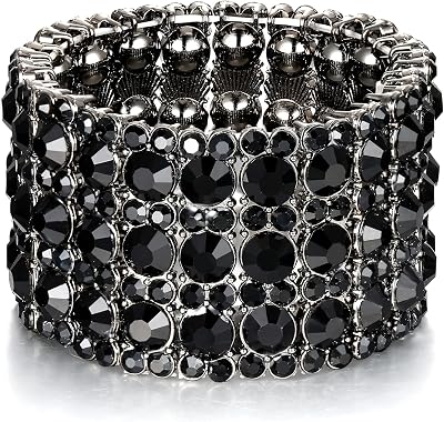 EVER FAITH Womens Round Shaped Austrian Crystal Wedding 3 Layers Luxury Elastic Stretch Bracelet