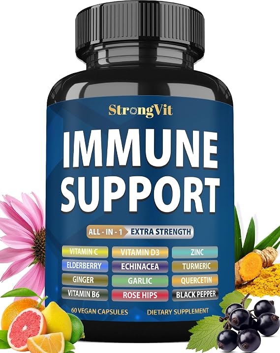 Immune Support Supplement with Vitamin C, D3, Zinc, Echinacea, Elderberry