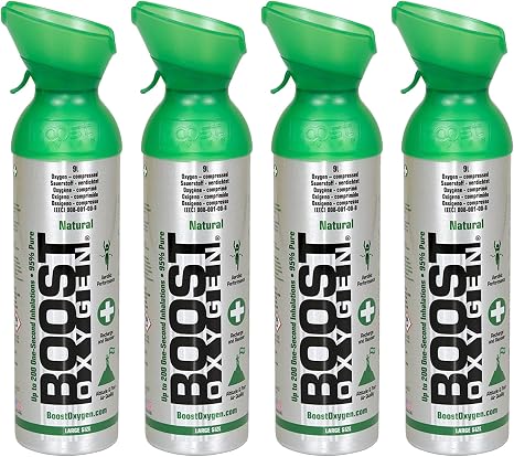 Boost Oxygen Sauerstoff 9L Neutral - 95% Rein (4er-Pack) Tragbare Sauerstoffdose (95% rein) zur Atemunterstützung bei Regeneration Höhenluft Sport & Leistung