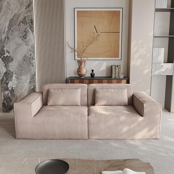 WJShome Modular Sectional Sofa Couch,82.62" Cloud Couch,Minimalist LoveSofa Wide Deep Seat Convertible Couches for Living Room, Office,Brown