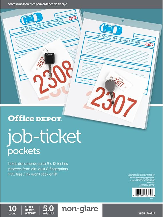 Office Depot Job Ticket Holders, 9in. x 12in., Pack Of 10, 179919