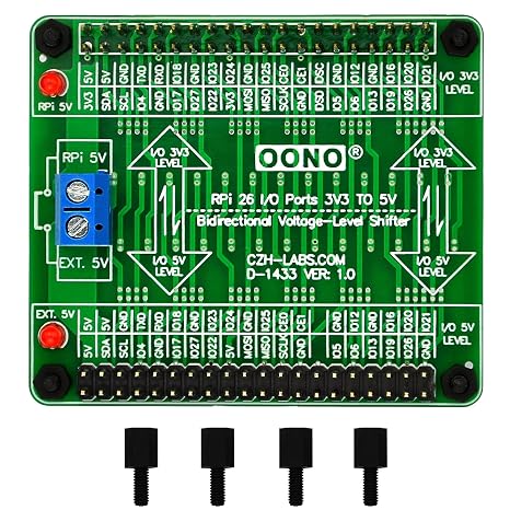 OONO Raspberry Pi 3.3V to 5V 26 I/O Bidirectional Voltage-Level Shifter Module for Raspberry Pi, Logic Level Converter