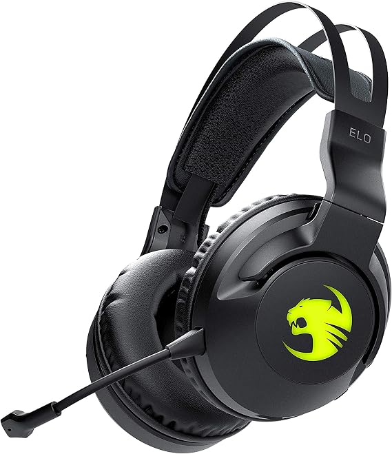 ROCCAT Elo 7.1 Air PC Wireless Gaming Headset, Surround Sound Headphones with Detachable Noise Cancelling Microphone, 50mm Drivers, 24 Hr Battery Life, RGB Lighting, Black