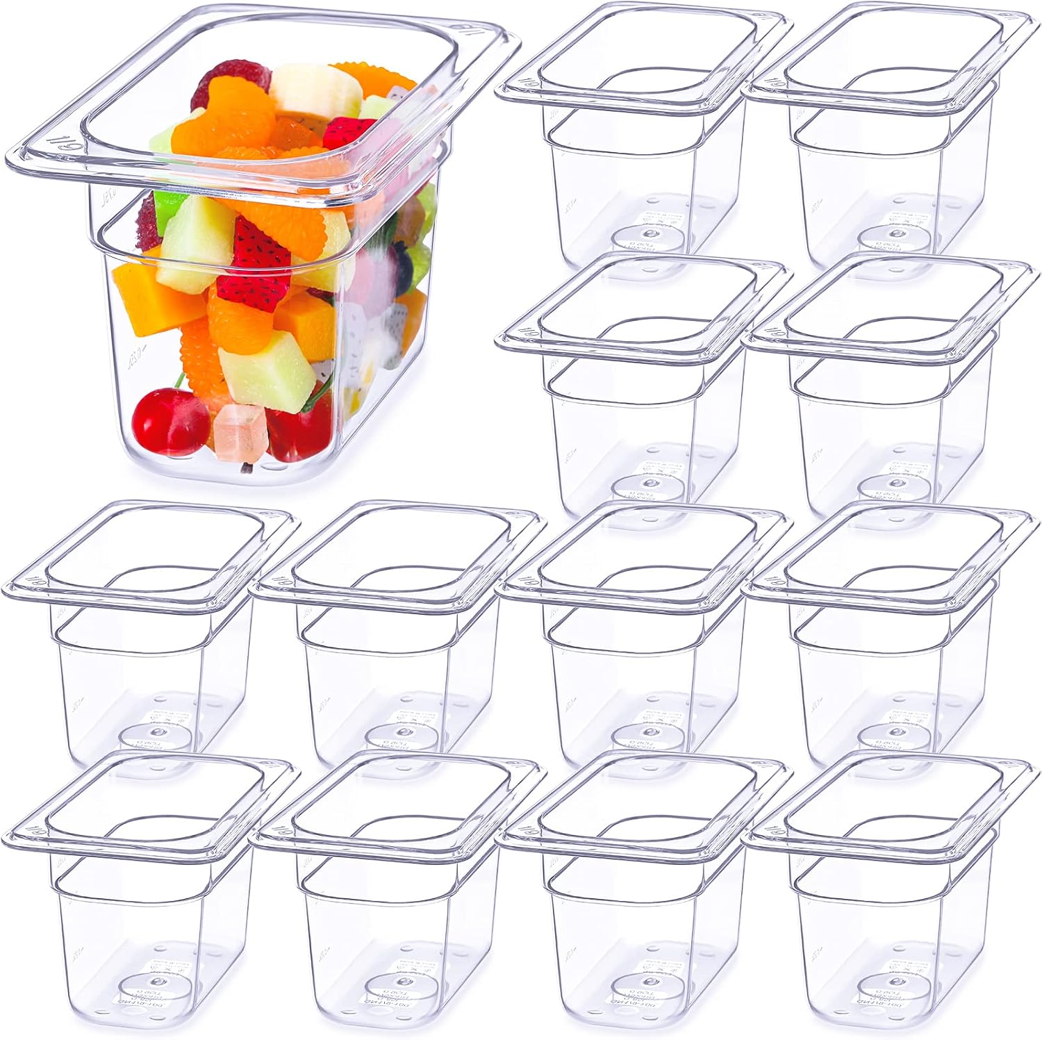 Mumufy 12 Packs Plastic Clear Food Pan 19 Size Deep Stackable Polycarbonate Pan with Capacity Indicator Restaurant Commercial Hotel Pans for Fruits Vegetables Beans Corns 4 Inch