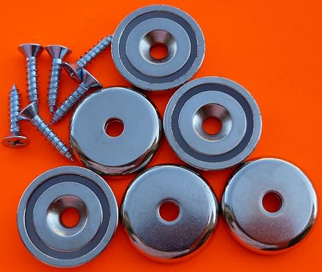 Neodymium Cup Magnets 1.5 Inch 120 lbs Countersunk Permanent Magnet, The Worlds Strongest & Most Powerful Rare Earth Magnets by Applied Magnets, Screws Included (6)