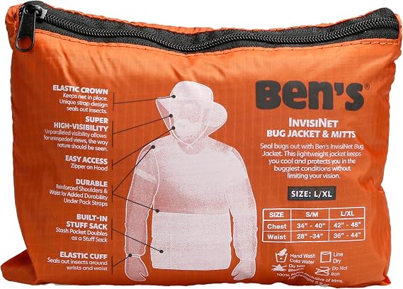 Ben's InvisiNet Bug Jacket & Mitts, Fine Mesh Net, L/XL