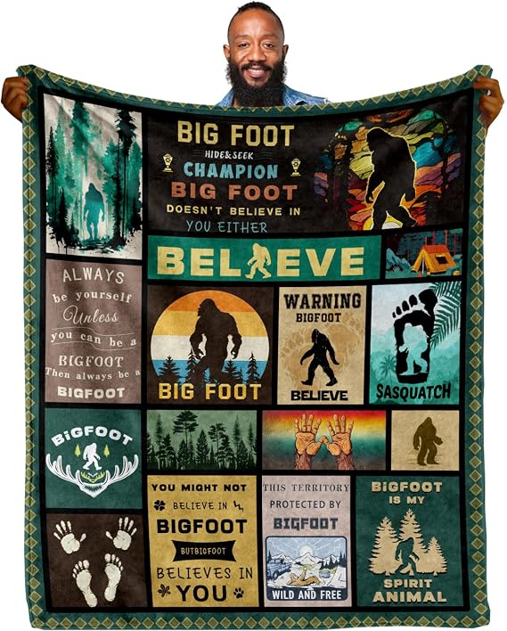 Touchbetter BlaHoo Bigfoot Gifts Sherpa Throw Blanket,Ultra Soft Big Foot Sasquatch Gifts Flannel Blankets,Double Layer Fabric Warm Blankets,Funny Bigfoot Gifts for Women 60" X 50"