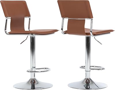 Sidanli Modern Swivel Bar Chairs, Adjustable Counter Stools Set of 2, Island Chairs with High Back and Footrest, Armless Leather Kitchen Stools for Bar, Kitchen, Dining Room, Brown