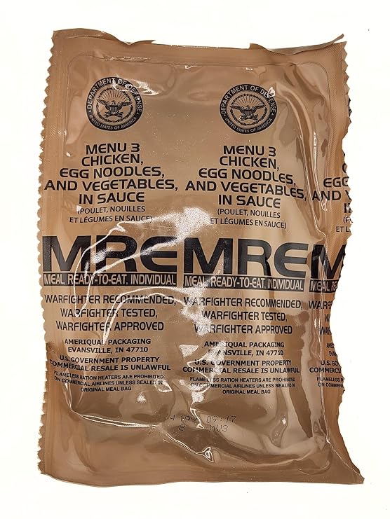 Genuine Military MRE - Menu 3 with 2027 Inspection Date Chicken with Egg Noodles And Vegetables MRE