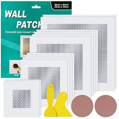 12PCS Wall Repair Patch Kit, 2/4/6/8 Inch Drywall Patches Repair Kit, Self-Adhesive Plasterboard Patch Plaster Repair Kit Walls Hole Filler Patches for Quick Fix Broken Walls Repair (2/4/6/8 In 12PCS)