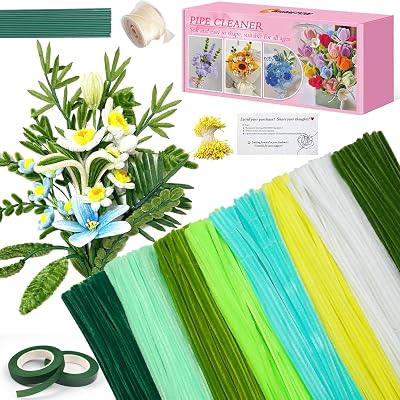 925 Pieces White Green Pipe Cleaners Craft Set, Craft Supplies Bulk for DIY Art and Craft Projects Creative Gift Wrapping Party Decorations