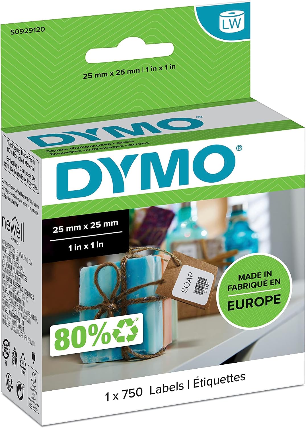 Dymo S0929120, LW Çok Amaçlı Kare Etiket, 25x25 mm 750 EtiketPaket
