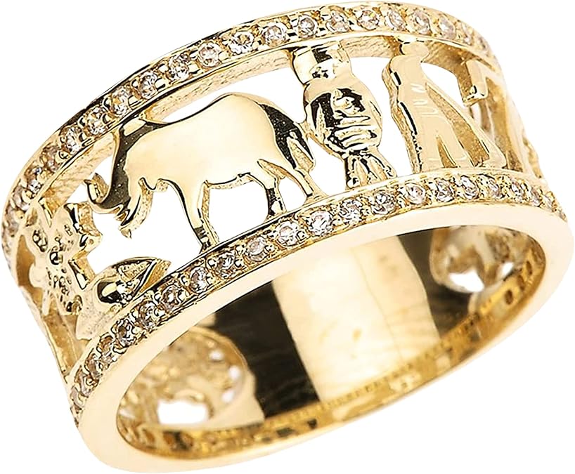 10K Yellow Gold Cubic Zirconia Good Luck Symbol Open Band Ring - Choice of Size