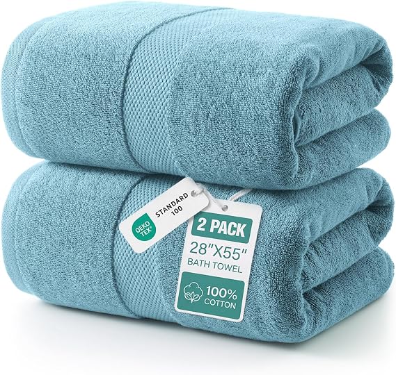 ecolook 2 Pack 100% Cotton Bath Towels, 28 x 55 Inches, Soft