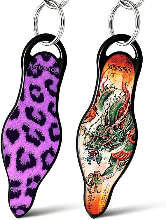 MUNIO Ultimate Protection Self Defense Keychain Bundle for Him and Her Non-Lethal, TSA Approved Personal Safety Keychain Set in Purple Leopard & Dragon Legend Made in USA