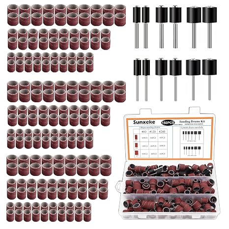 210 Pieces Sanding Drums Kit,Drum Sander Sleeves 198pcs (80 120 240Grit),12Pcs Drum Mandrels diameters,for Dremel Rotary Tool