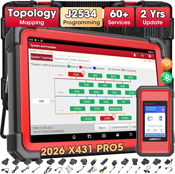 LAUNCH X431 PRO5 Car Scanner, 2026 J2534 Programming Tool, Topology Mapping | OEM Bidirectional Scan Tool with ECU Coding, FCA SGW, 60+ Services, 2-Year Update, CANFD DOIP D-PDU, VAG Guided, Android 10.0