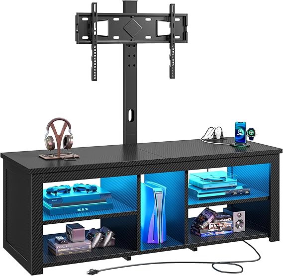 Romorgniz Modern TV Stand with Mount for 55/65 Inch TVs,Carbon Fiber Black