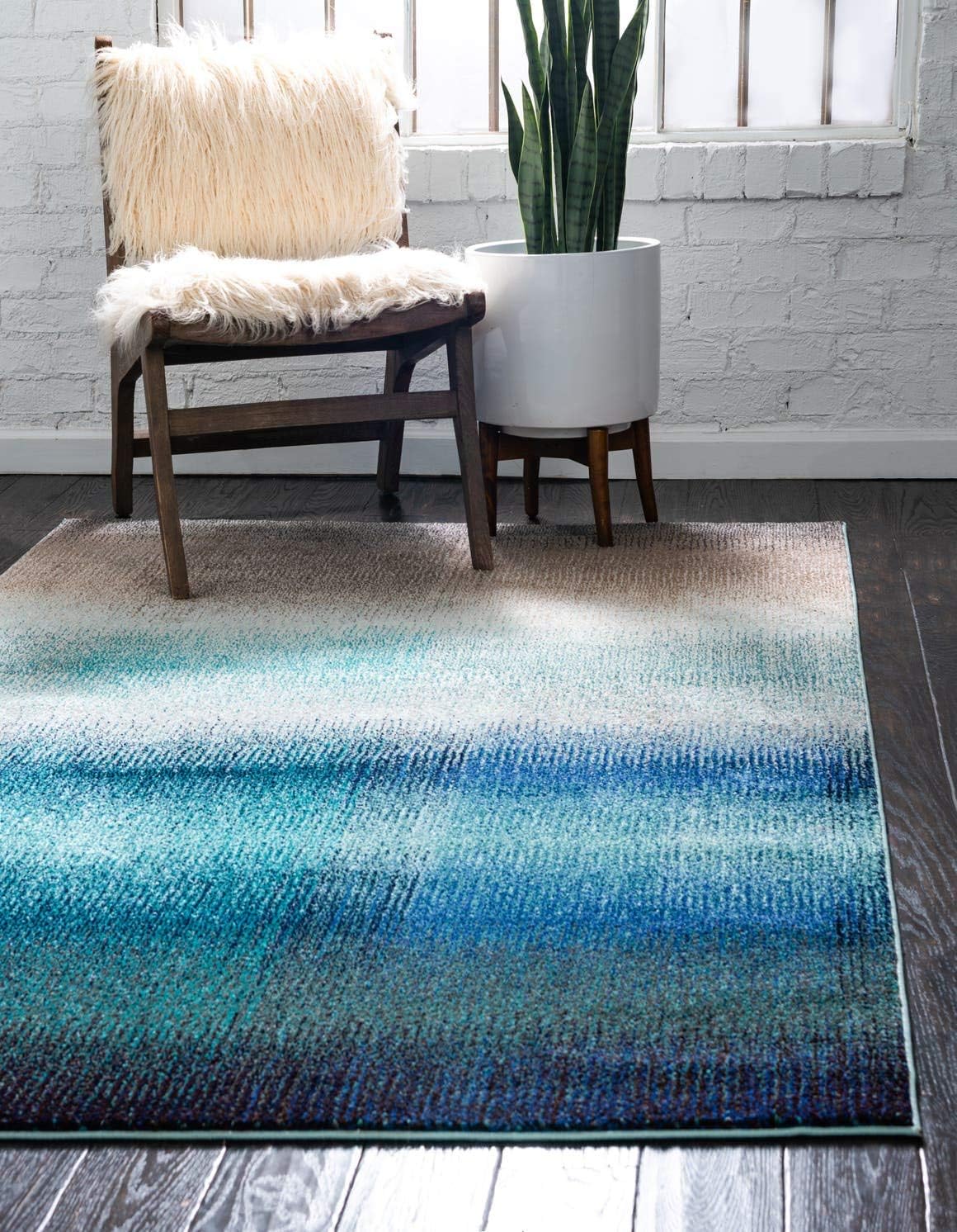 Unique Loom Estrella Collection Distressed, Gradient, Dark Colors, Abstract, Modern Area Rug 5 0 x 8 0 Rectangular, BlueBeige