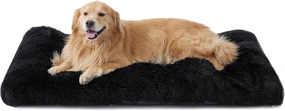 Bedsure XXL Dog Crate Bed Washable, Fluffy Mattress, 119x74cm, Black | XXL Thick Warm Fluffy Cushion for Large Dogs, Anti Slip Bottom, Washable Plush Mat for Big Breed Cratesf