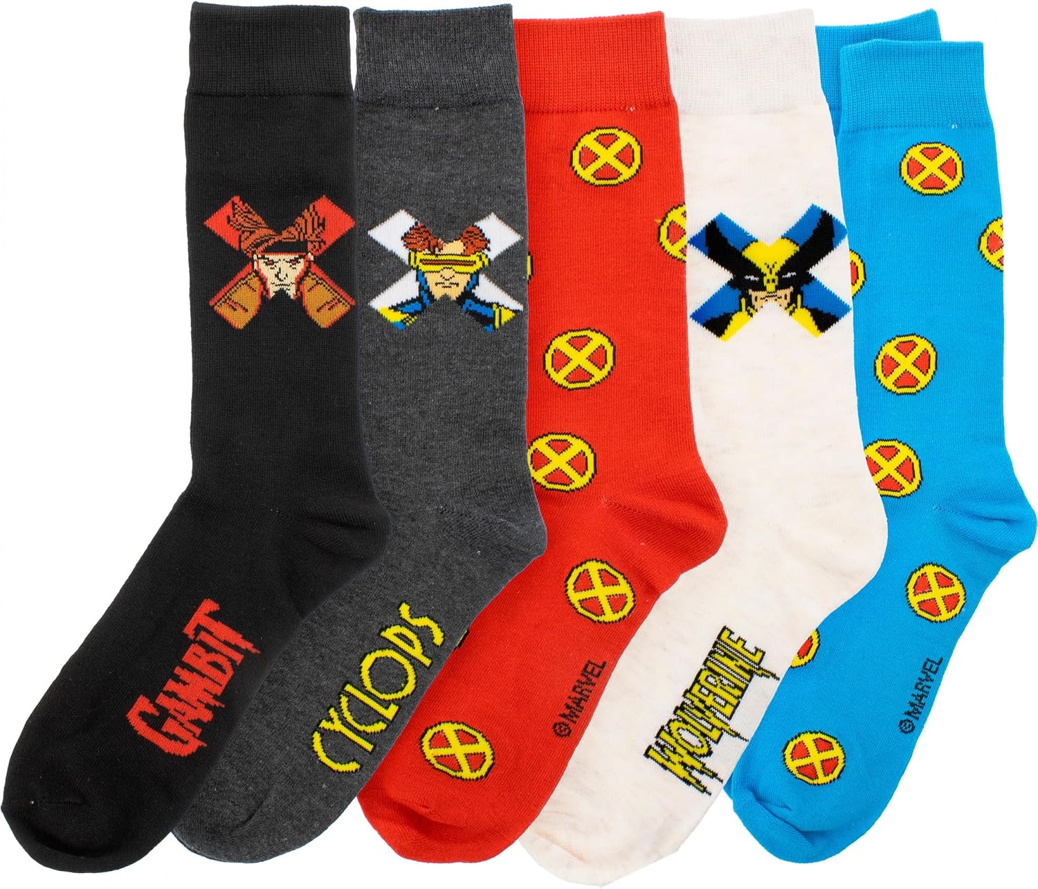 Centric Brands X-Men Characters and Logos 5-Pair Pack of Crew Socks