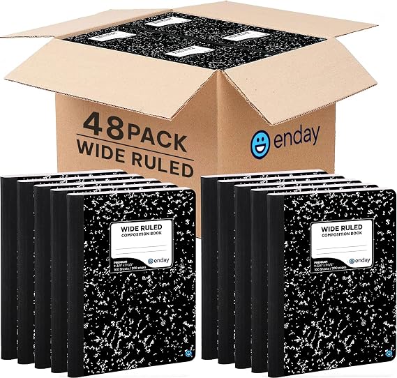 Enday Composition Notebook Wide Ruled (48 Pack) - Marble Composition Notebook, Wide Ruled Composition Notebook, Composition Notebook Bulk, 100 Sheets Composition Books for School and Office