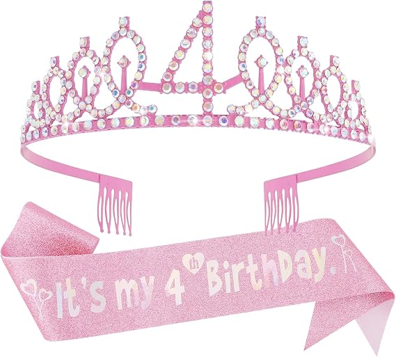 Canitor Birthday Decorations for Girls - Crown Tiara Sash Set and Headband Gift