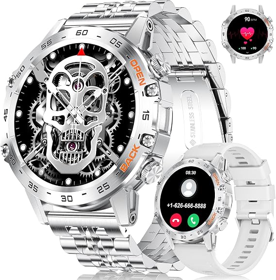FOXBOX Smart Watch for Men, 1.39" Military Smartwatch with SpO2, Sleep Monitor, 24H Heart Rate, Tactical Fitness Watch, 100+ Sports, IP67 Waterproof, Make/Answer Call, 400 mAh, 300+ Watch Face, Silver
