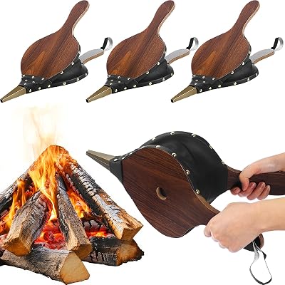 3 Pcs Wood Fireplace Bellows 17 x 7.5 Cooking Fan Air Blower with Cast Nozzle Hanging Loop Dust Removal Bellows for Fire Pit Indoor Outdoor Camping BBQ Grill Chimney Tool Accessories