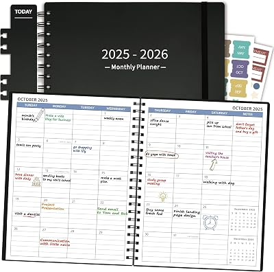 Monthly Planner 2025-2026 7.4 x 9.6, Jul 2025-Dec 2026, 18 Months Calendar Academic Planner, Agenda with Bookmark & Pocket, Perfect for School & Work, 120GSM Paper, Black