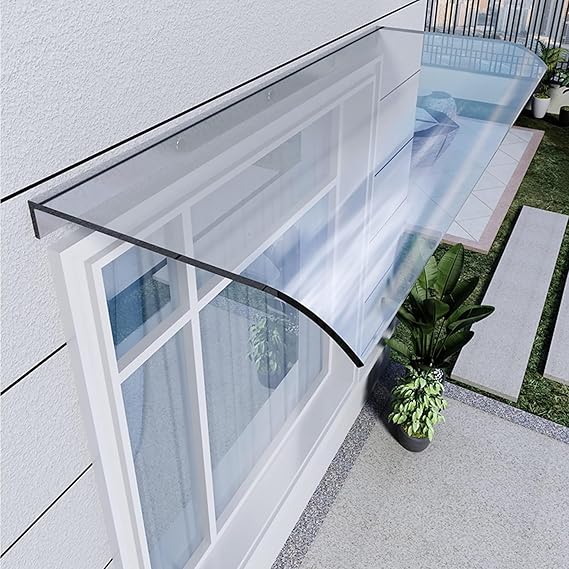 Window Door Awning Canopy, Rain Shelter Thicken Clear Cover, Black Bracket Polycarbonate Board, Rain, Snow Protection Solid Sheet No Brackets, Front Doors/Windows Overhang Awning for Sun Shutter ( Col
