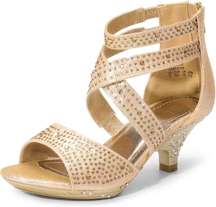 DREAM PAIRS Girls Sandals Low Heel Dress Pump Sandals