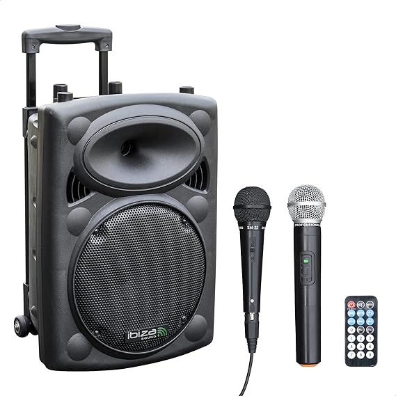 Ibiza - PORT10VHF-BT - Portable speaker, 10 inches (25.4 cm)/max. 500W, 2 microphones (wired and VHF), remote control and protective case - Bluetooth, USB, SD - 5-7 hours independent working time