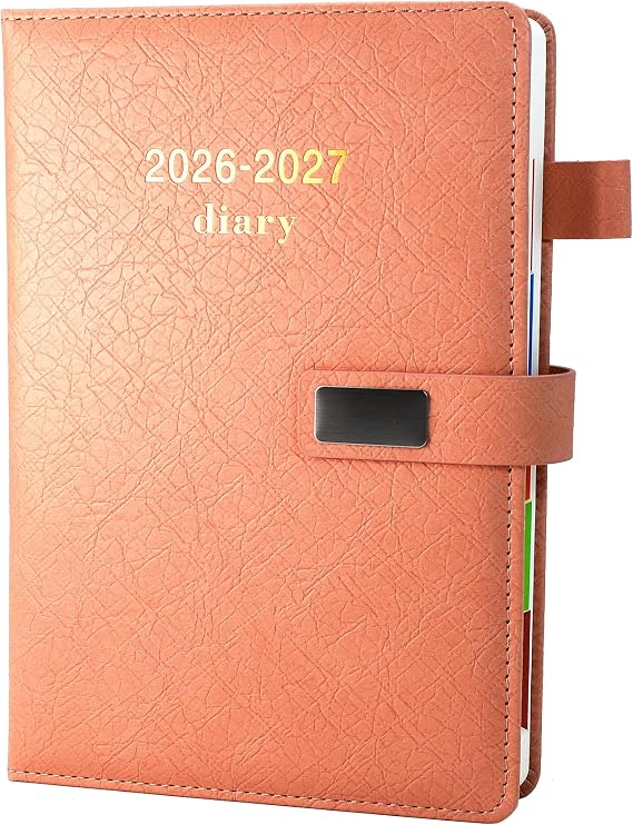 Academic Diary 2026-2027, Faux Leather 2026-2027 Diary A5 Page A Day,Productivity Daily Planner from Jul 2026 to Jun 2027 With Monthly Tabs, and Colorful Side Panels (Pink)