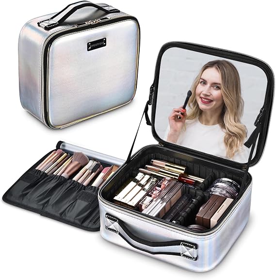 BYOOTIQUE Makeup Bag Soft Sided Makeup Train Case Hangbag 2 Layer Cosmetic Tote with 4 Inner Removable Pouches Artist Multifunctional Toiletry
