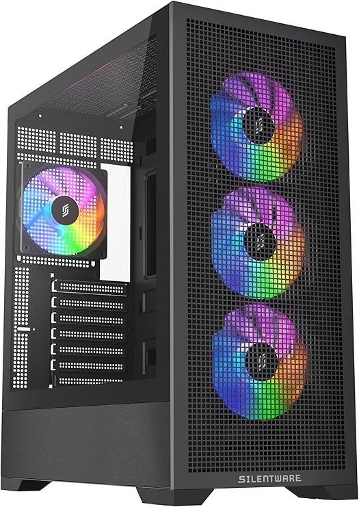 Core 100 A-RGB Black Midi Tower PC Case Tempered Glass Side Window 4 x 120 mm PWM RGB Fans Mesh Front Maximum Airflow ATX/mATX/ITX 360 mm Radiators USB 3.0