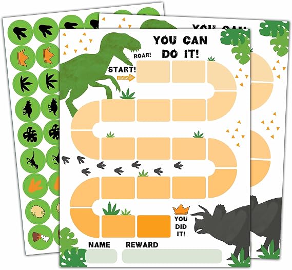 20 Dinosaur Reward Chart with 432 Round Stickers, Incentive Behavior Chart for Kids at Home Classroom, Kids Routine Daily Chore Sticker Chart-B09