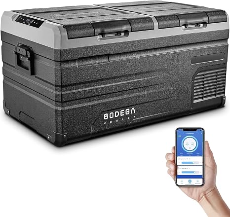BODEGACOOLER 12 Volt Car Refrigerator,95 Quart Dual Zone APP Control, Designed with Removable 2-Way Door Portable Freezer,-4F-68F RV Electric Cooler 12/24V DC and 100-240V AC for Camping,RV,Travel
