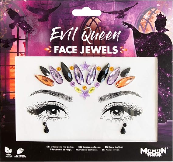 Face Jewels by Moon Terror | Evil Queen | Festival Face Body Gems, SFX Make up, Crystal Make up Eye Glitter Stickers, Temporary Tattoo Jewels, Special Effects Make up
